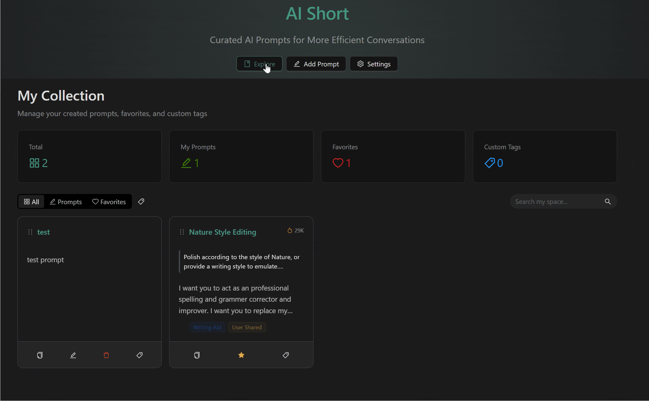 Ansicht Meine Sammlung