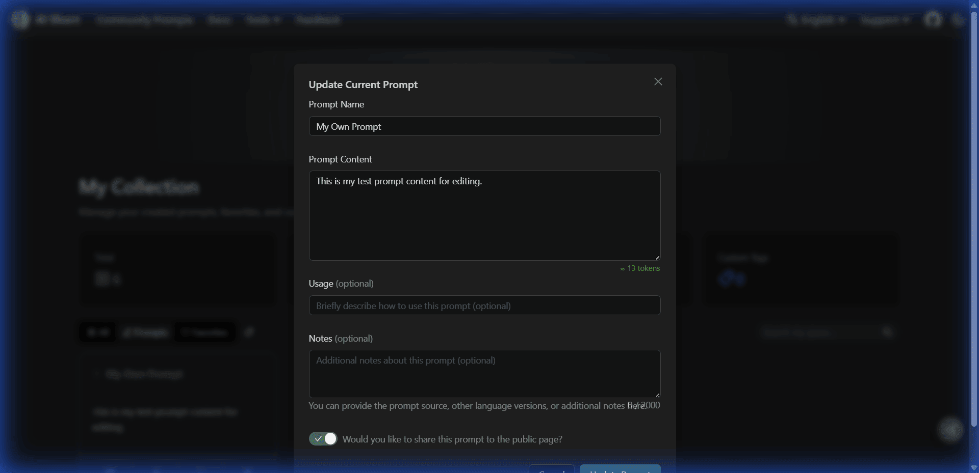 Interfaz de Edición de Prompt