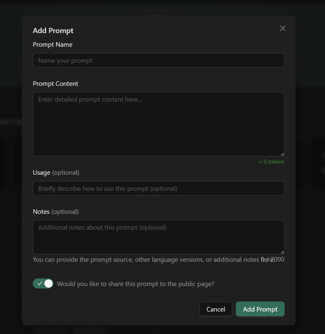 Janela de Adicionar Prompt
